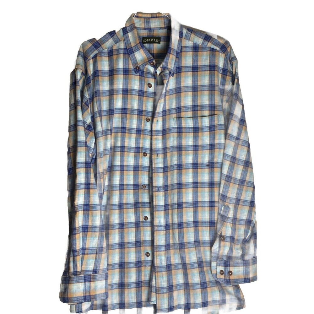 Orvis Mens XL Button Up Shirt  Plaid Shirt Long Sleeve Flannel